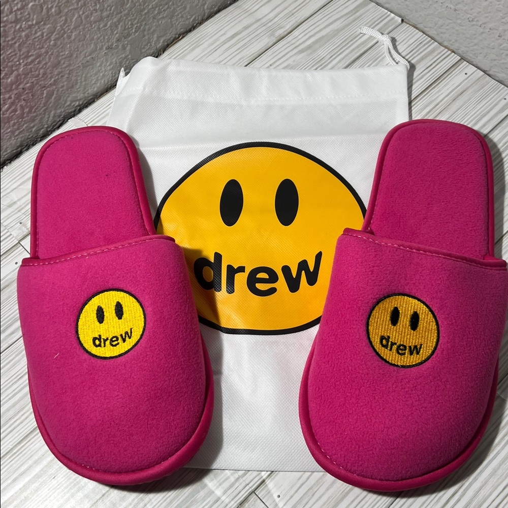 Drew House Mascot house Slippers Justin Bieber's‎ smiley face mascot pink L/XL